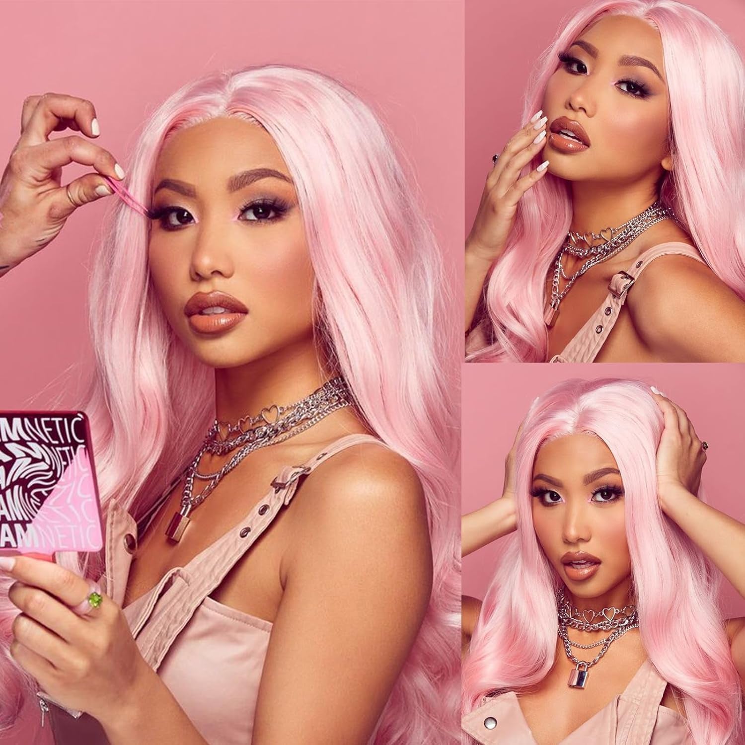 Pink Lace Front Wig Human Hair 13X4 613 Lace Front Wigs Human Hair 210% Density Ready to Go Glueless Wig Pre Plucked with Baby Hair (18Inch, Pink 13X4 Ready to Go Wig)