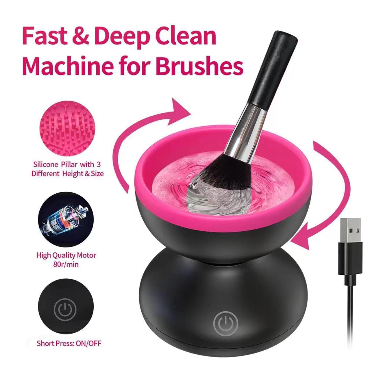 Makeup Brush Cleaner Machine - Portable Automatic USB Cosmetic Brushes Cleaner Tool for All Size Beauty Makeup Brush Set, Liquid Foundation,Eyeshadow,Valentines Day Gifts for Women (Pink White)