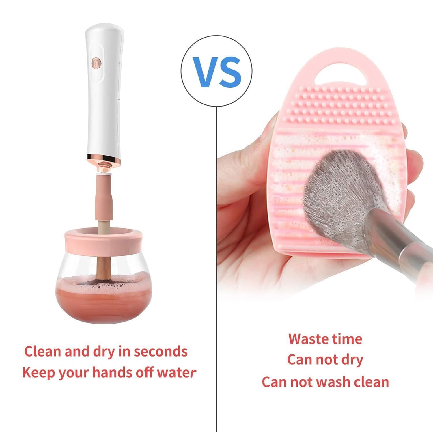 Electric Makeup Brush Cleaner Machine, Super-Fast Makeup Brush Cleaner and Dryer Machine with 8 Brush Collars, Automatic Brush Cleaner Spinner Makeup Brush Tools with Cleaning Bowl