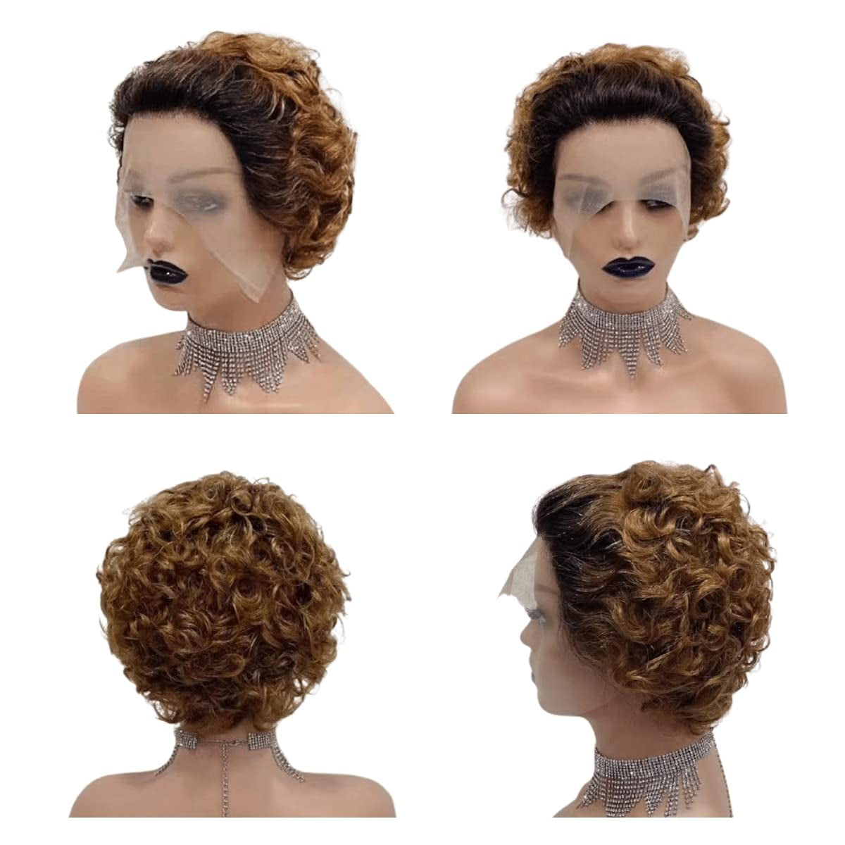 Honey Blonde Pixie Cut Wigs Human Hair for Black Women 13X1 Lace Frontal Wigs Short Curly Bob Wigs Pre Plucked Brazilian Remy Glueless Hair Wigs with Baby Hair 180% Density