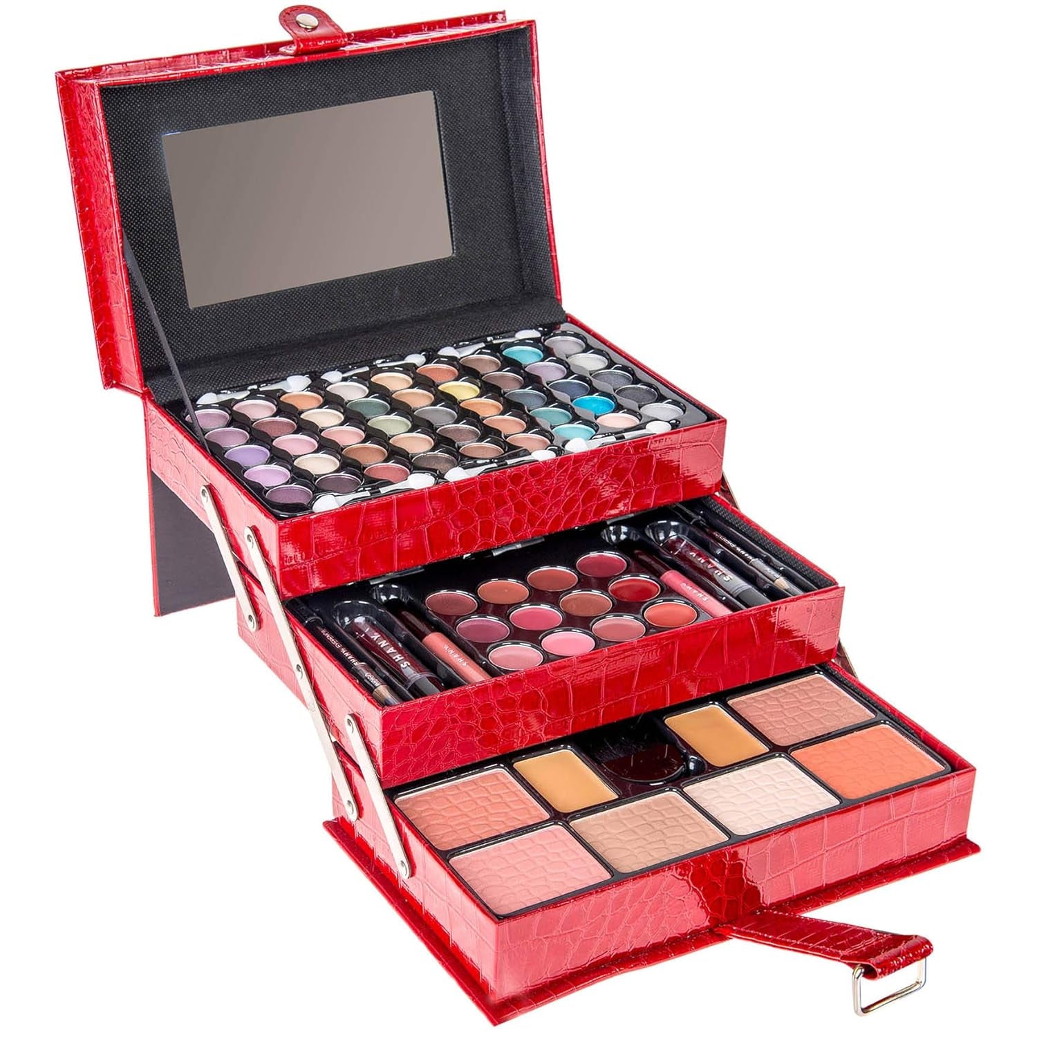 All in One Makeup Kit (Eyeshadow, Blushes, Face Powder, Lipstick, Eye Liners, Makeup Pencils and Makeup Mirror - Makeup Set with Reusable Makeup Storage Box - Red