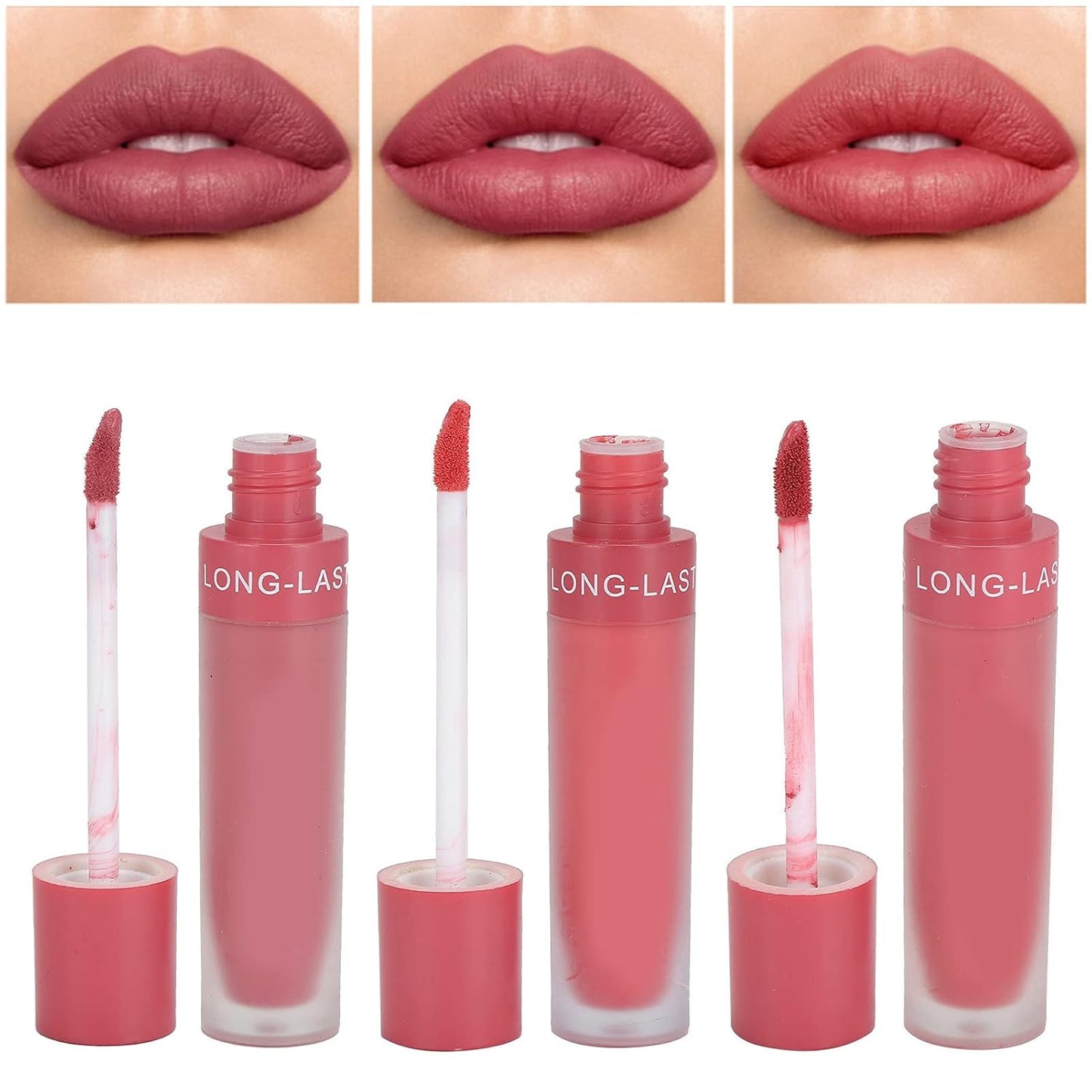 3Pcs Matte Liquid Lipstick Long Lasting Waterproof Lip Gloss Makeup Set Lip Makeup Gift Sets for Girls Women(A)