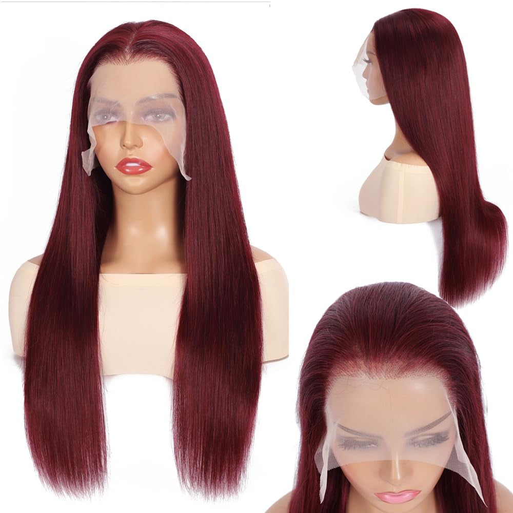 99J Burgundy Lace Front Wigs Human Hair 13X6.5 HD Burgundy Colored Lace Front Wigs Human Hair 200% Density Glueless Straight Wigs Human Hair Pre Plucked with Baby Hair (99J Burgundy Wigs, 32 Inch)