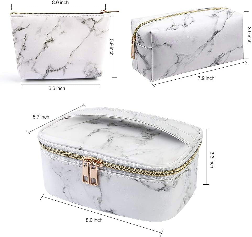 3Pcs Makeup Bags Portable Travel Cosmetic Bag Waterproof Organizer Multifunction Case with Gold Zipper Marble Toiletry Bags for Women