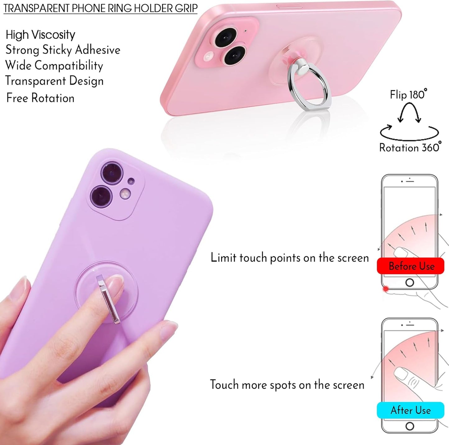 Double Sided Silicone Suction Cup Phone Mount Case for Selfies and Videos - Attach to Glass, Mirrors, Kitchen, Bathroom Sticky Grip for Iphone and Android - 3.97 Inches, White