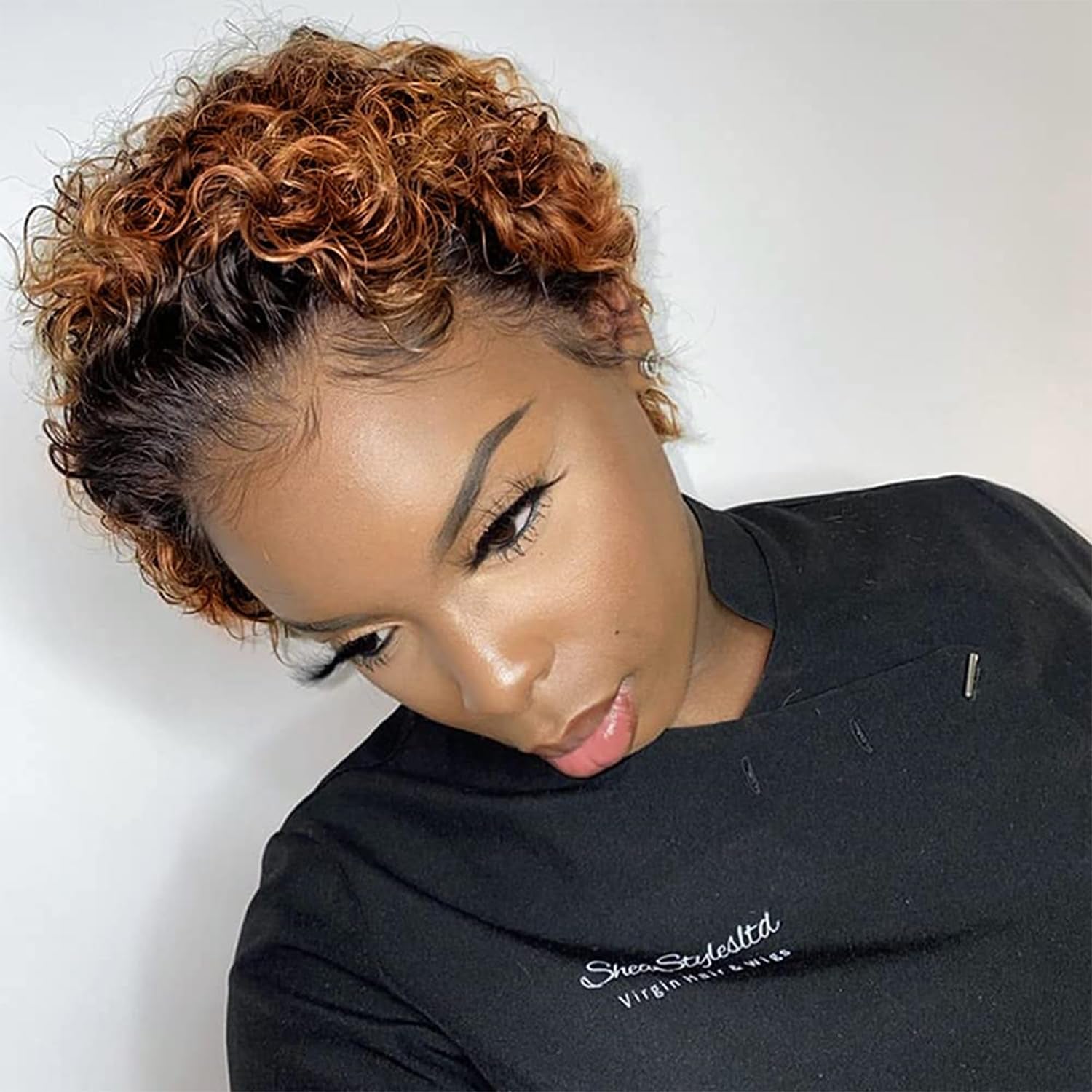 Honey Blonde Pixie Cut Wigs Human Hair for Black Women 13X1 Lace Frontal Wigs Short Curly Bob Wigs Pre Plucked Brazilian Remy Glueless Hair Wigs with Baby Hair 180% Density