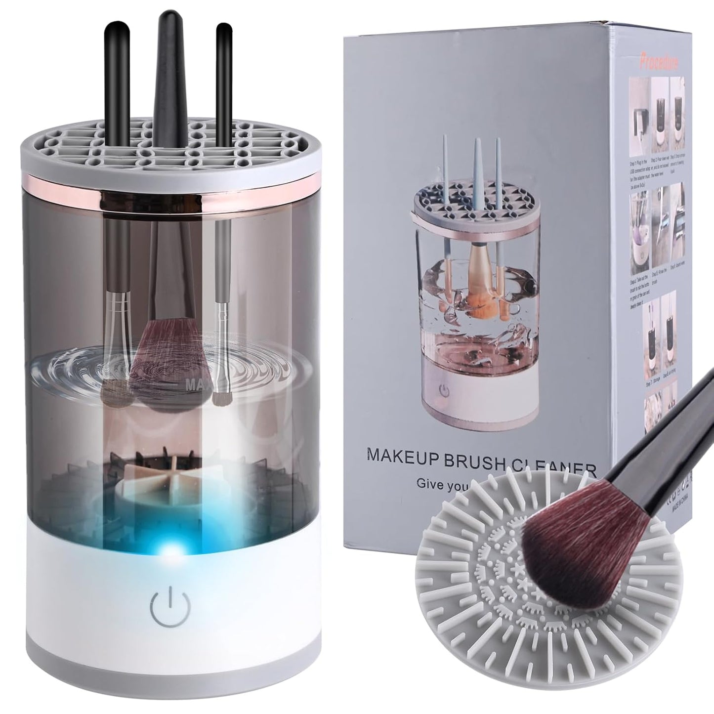 Electric Makeup Brush Cleaner,  Makeup Brush Cleaner Machine with Brush Clean Mat, Automatic Cosmetic Brush Cleaner Makeup Brush Tools for All Size Beauty Makeup Brushes Set, Gift for Women Wife