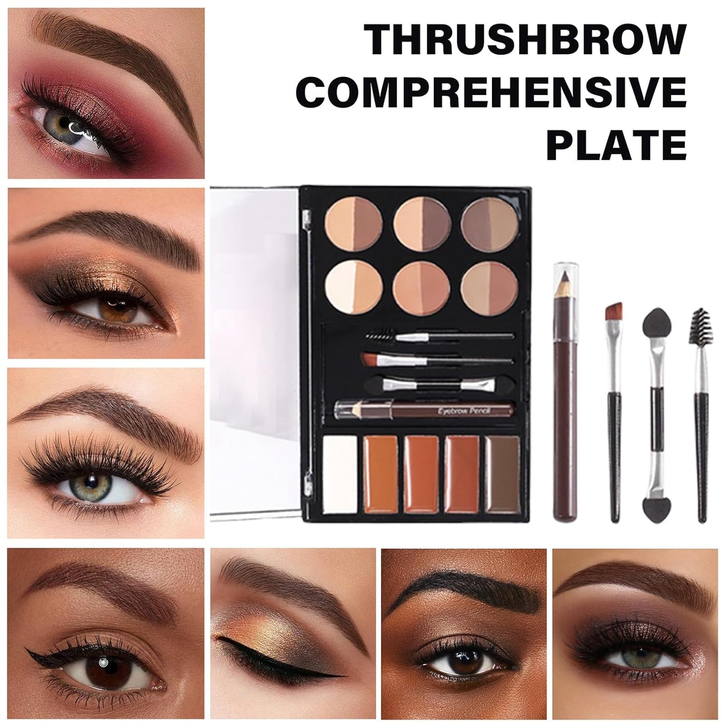 Professional Eyebrow Palettes Set with 11 Colors Eyeshadow Palettes Eyeshadow Stamp Makeup Brushes and Pencil Shaping Tool