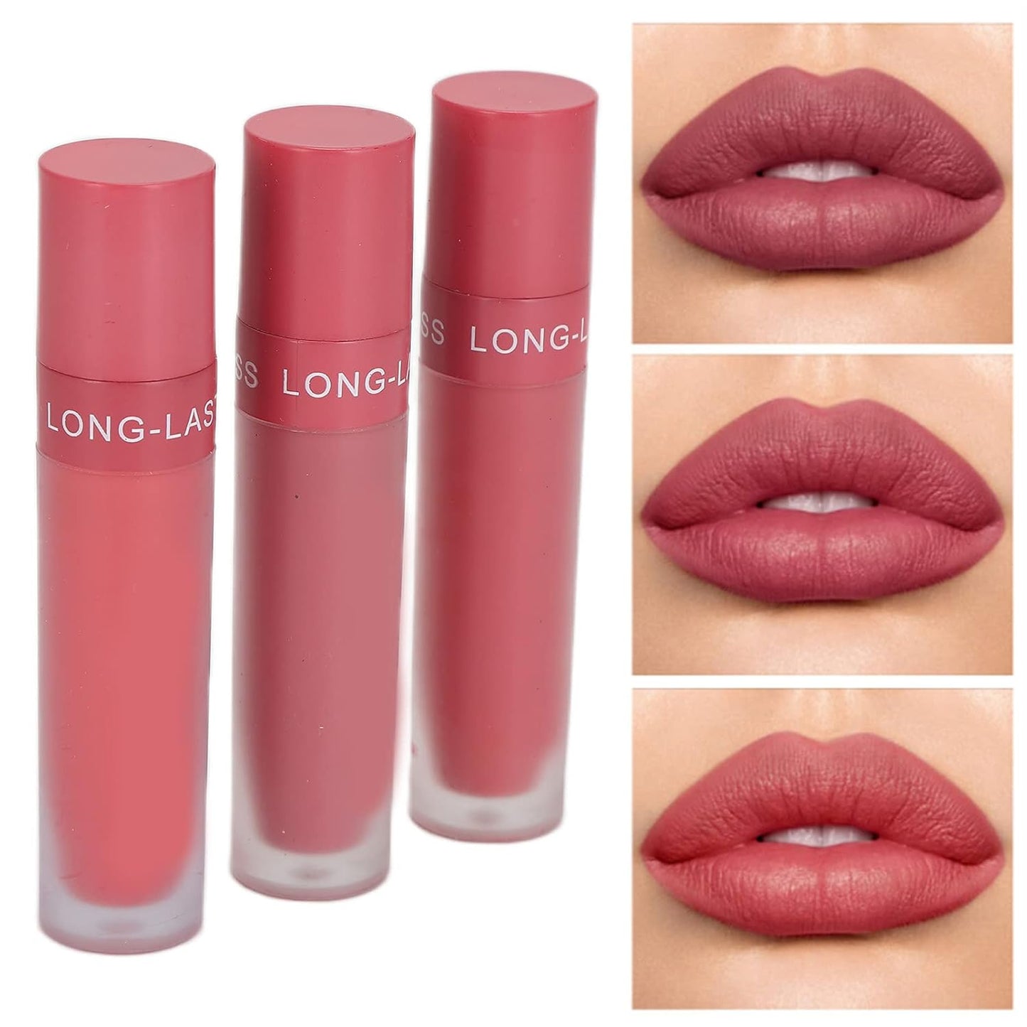 3Pcs Matte Liquid Lipstick Long Lasting Waterproof Lip Gloss Makeup Set Lip Makeup Gift Sets for Girls Women(A)