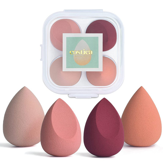 COSTICA Makeup Sponge Set Blender, Beauty Sponge Makeup Blender Flawless for Liquid - Multi Colored 4 Pcs Rose Series