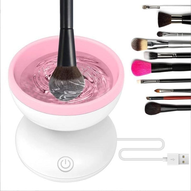 Makeup Brush Cleaner Machine - Portable Automatic USB Cosmetic Brushes Cleaner Tool for All Size Beauty Makeup Brush Set, Liquid Foundation,Eyeshadow,Valentines Day Gifts for Women (Pink White)