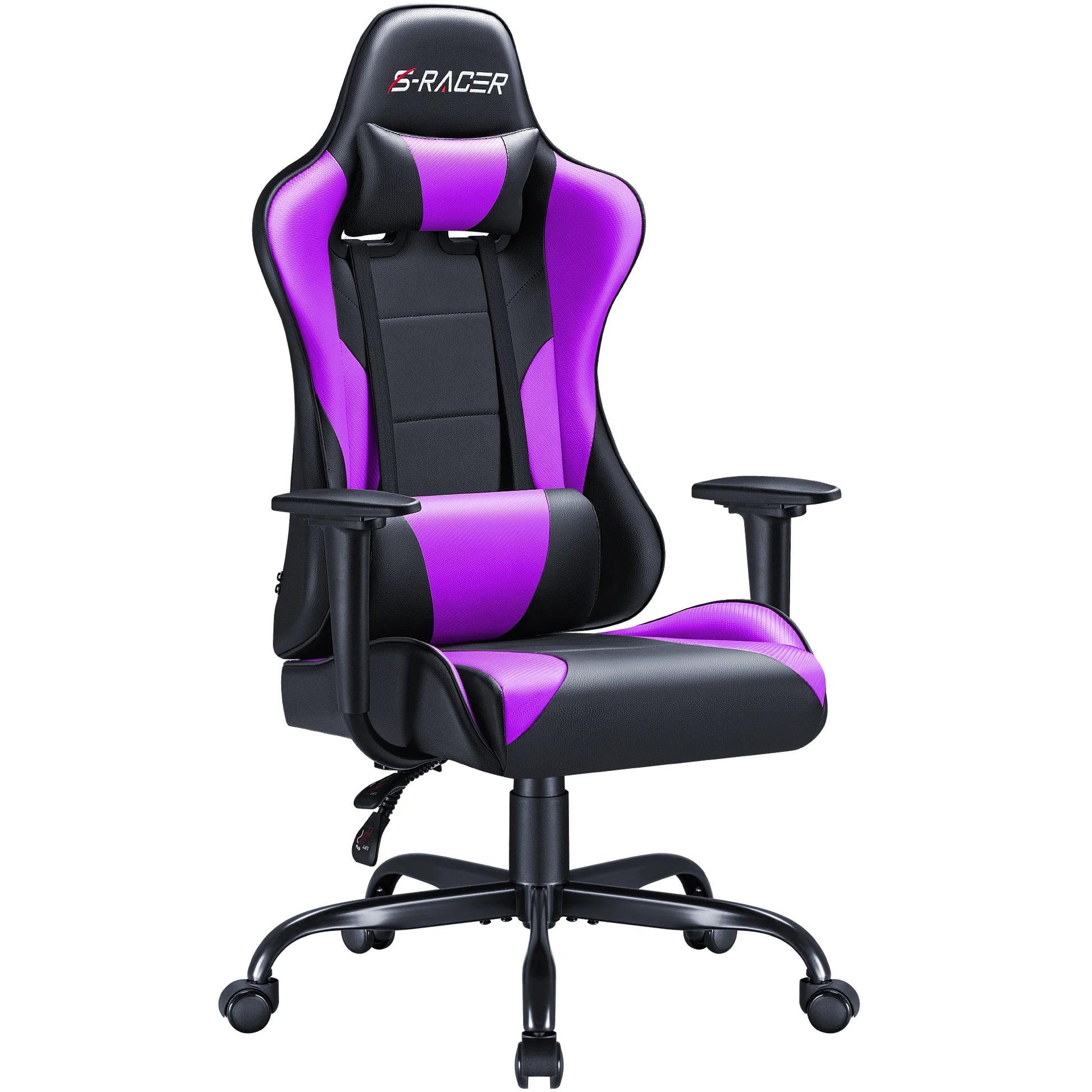 Gaming Chair Office Chair High Back Racing Computer Chair PU Leather Adjustable Seat Height Swivel Chair Ergonomic Executive Chair with Headrest, Purple