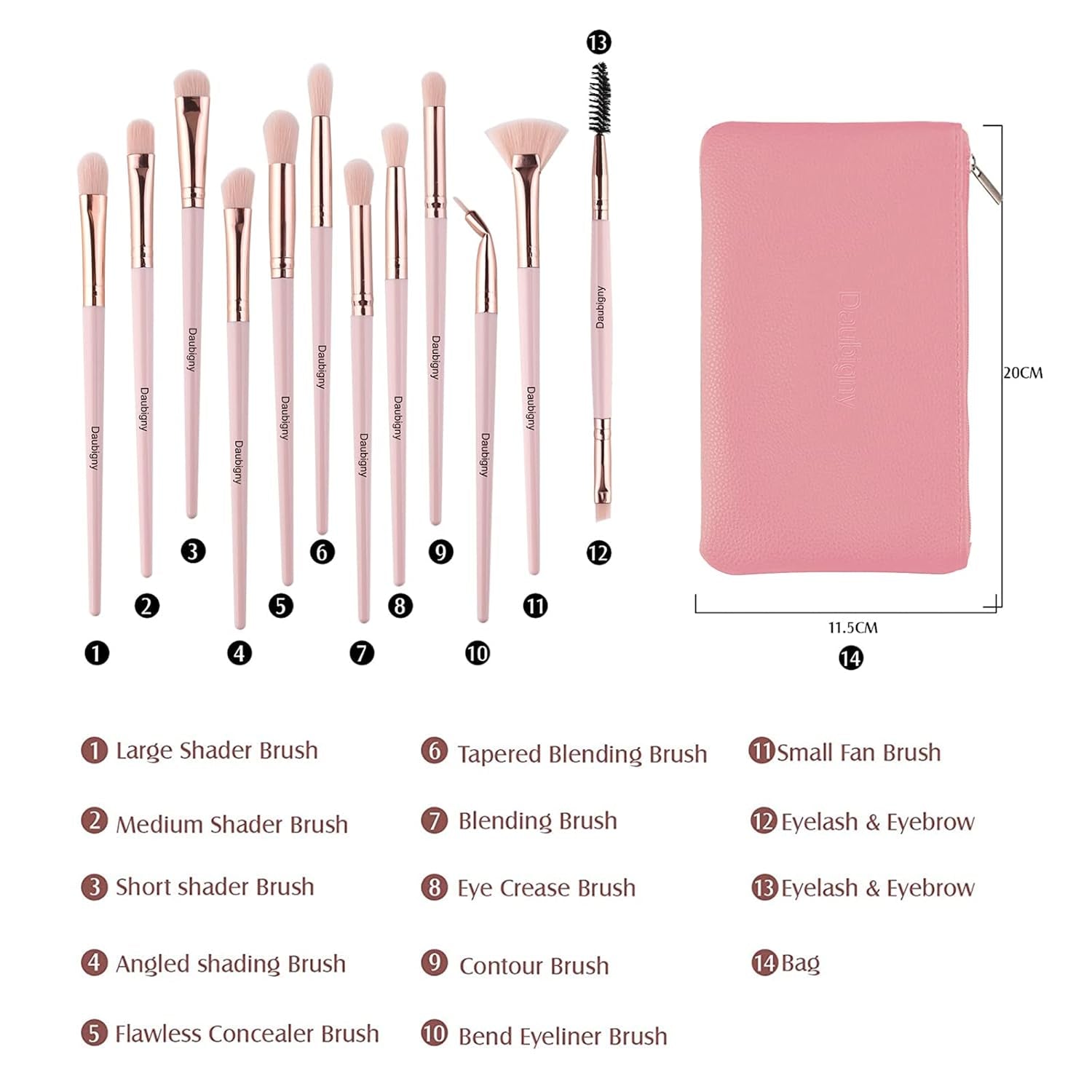 Eye Makeup Brushes,12 PCS Professional Eye Shadow, Concealer, Eyebrow, Foundation, Powder Liquid Cream Blending Brushes Set with Carrying Bag(Pink)