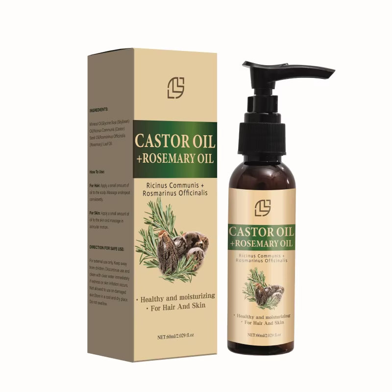 Mix Castor Oil and Rosemary Oil for Hair Growth Enhances Hair Thickness and Shine, Reduce Hair Loss and Split Ends Hair Care Oil