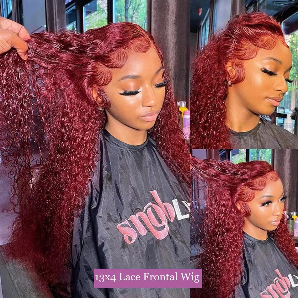 Red Wig 99J Burgundy Lace Front Wig 13X4 Curly Human Hair Wigs Hd Lace Wig 13X6 Human Hair Colored Deep Wave Frontal Wig