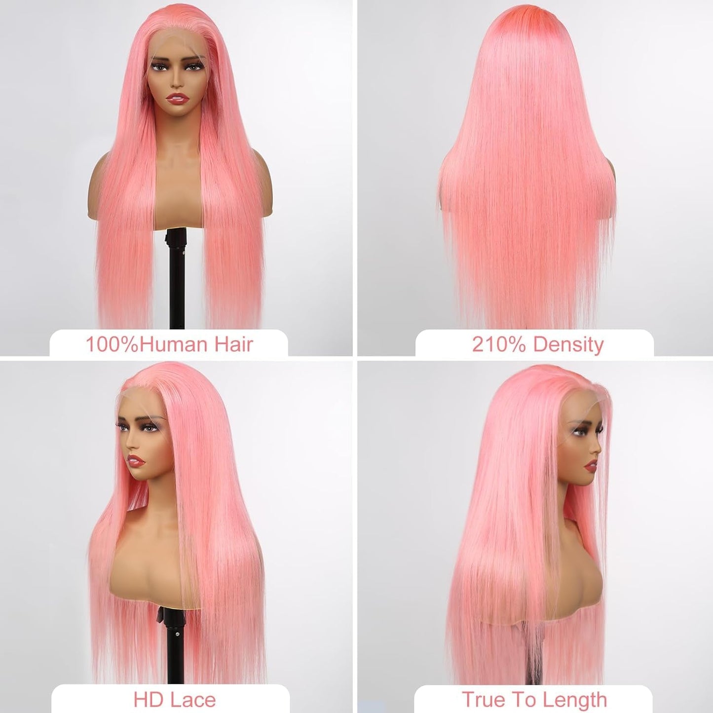 Pink Lace Front Wig Human Hair 13X4 613 Lace Front Wigs Human Hair 210% Density Ready to Go Glueless Wig Pre Plucked with Baby Hair (18Inch, Pink 13X4 Ready to Go Wig)