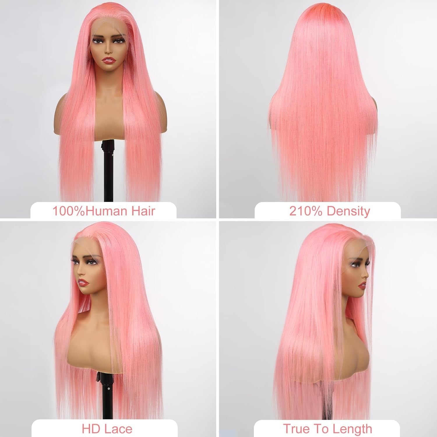 Pink Lace Front Wig Human Hair 13X4 613 Lace Front Wigs Human Hair 210% Density Ready to Go Glueless Wig Pre Plucked with Baby Hair (18Inch, Pink 13X4 Ready to Go Wig)