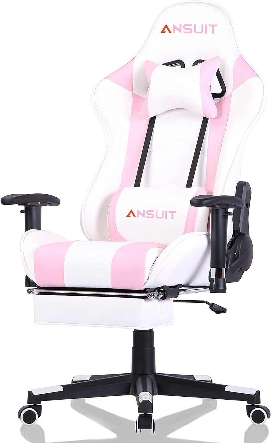 Girls Gaming Chair Pink Gaming Chair,Ergonomic Computer Chair Office Chair Gaming Chair for Adults(Footrest)(White & Pink)