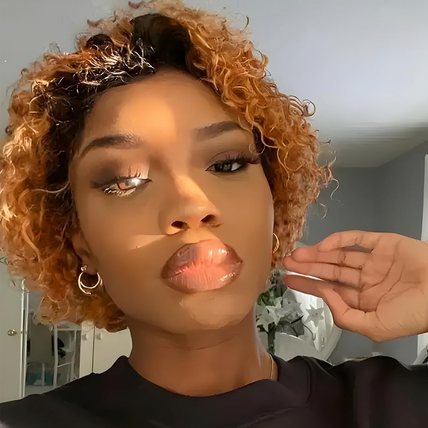 Honey Blonde Pixie Cut Wigs Human Hair for Black Women 13X1 Lace Frontal Wigs Short Curly Bob Wigs Pre Plucked Brazilian Remy Glueless Hair Wigs with Baby Hair 180% Density