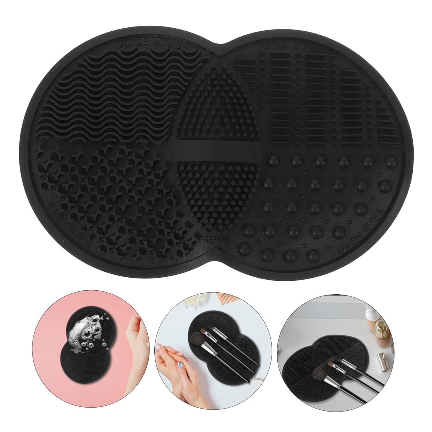 Makeup Brush Cleaner Makeup Tool Cleaner Pad Cleaner Mat for Makeup Tools Makeup Tool Cleaning Pad Cleaner Mat for Makeup Brush Make up Cleaning Bowl, 16.80X10.80X0.80CM, Black