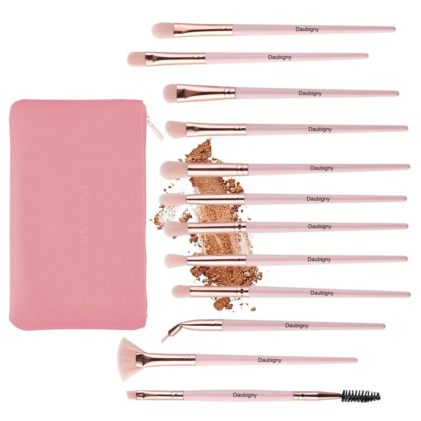 Eye Makeup Brushes,12 PCS Professional Eye Shadow, Concealer, Eyebrow, Foundation, Powder Liquid Cream Blending Brushes Set with Carrying Bag(Pink)