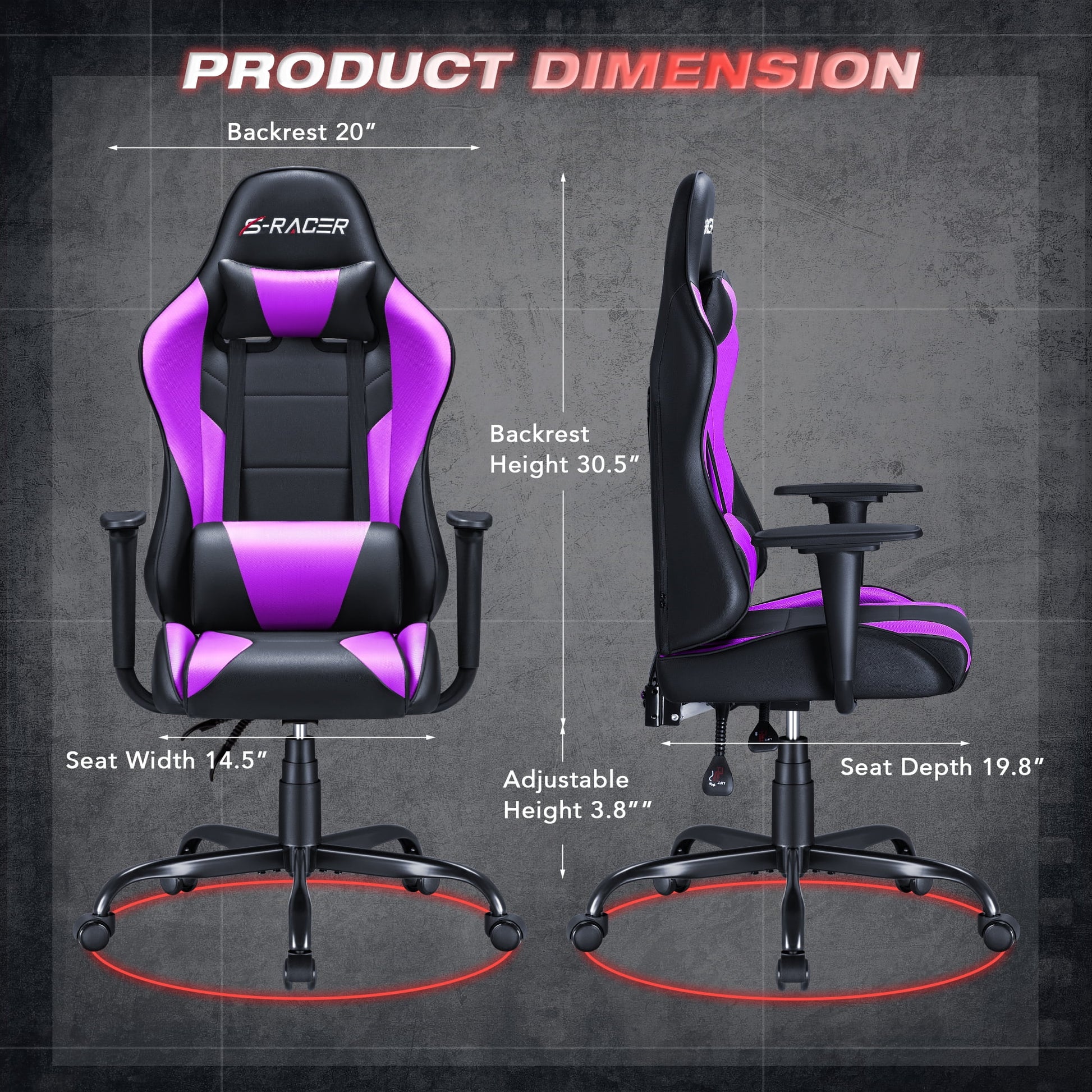 Gaming Chair Office Chair High Back Racing Computer Chair PU Leather Adjustable Seat Height Swivel Chair Ergonomic Executive Chair with Headrest, Purple