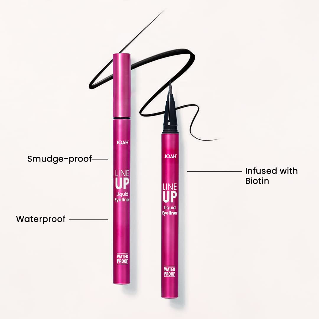 Line up Liquid Eyeliner with Precision Felt Tip, Fast-Drying & Waterproof, Long Lasting, Smudge Proof Eye Liner, Effortless Control, Biotin Infused, Black