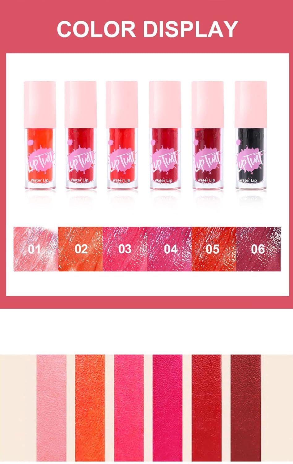 Water Lip Tint Stain Hydrated Smudge-Proof Liquid Lipstick Long Lasting Moisturizing Lip Gloss Makeup (Pack of 6)