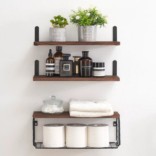 165” X 6” Boho Rustic Floating Shelves - Brown Floating Shelves (3 Count)