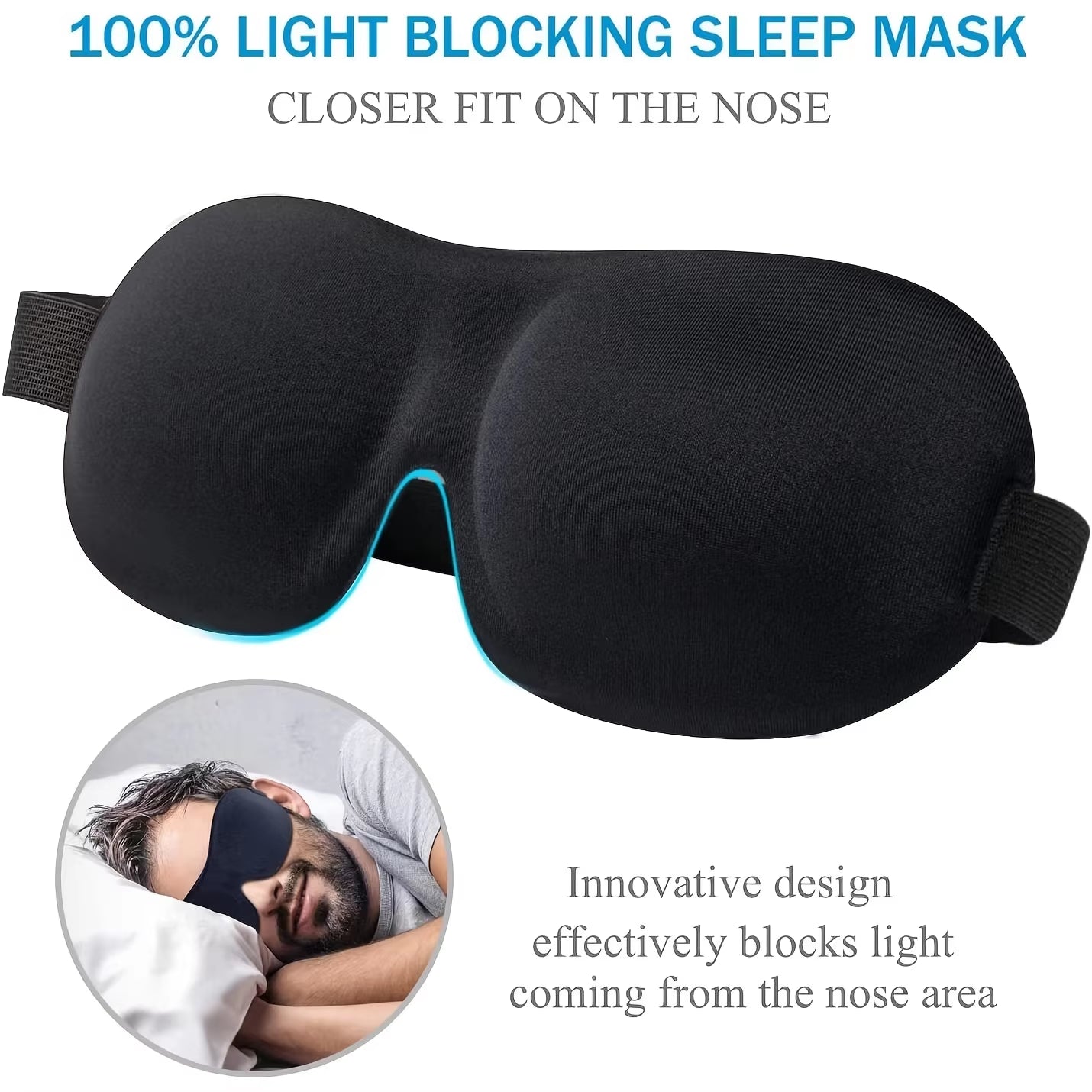 3D Contoured Sleep Mask 100% Light Blocking Eye Mask Ultra-Soft Skin-Friendly Material Breathable Eye Cover for Rest Travel Yoga