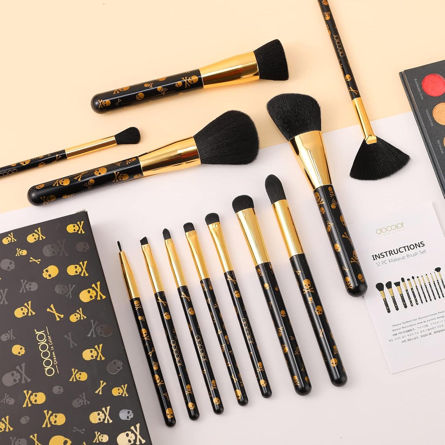 Makeup Brush Set Professional 12Pcs Goth Makeup Brushes Premium Synthetic Powder Foundation Contour Blush Concealer Eye Shadow Blending Liner Make up Brush Kit