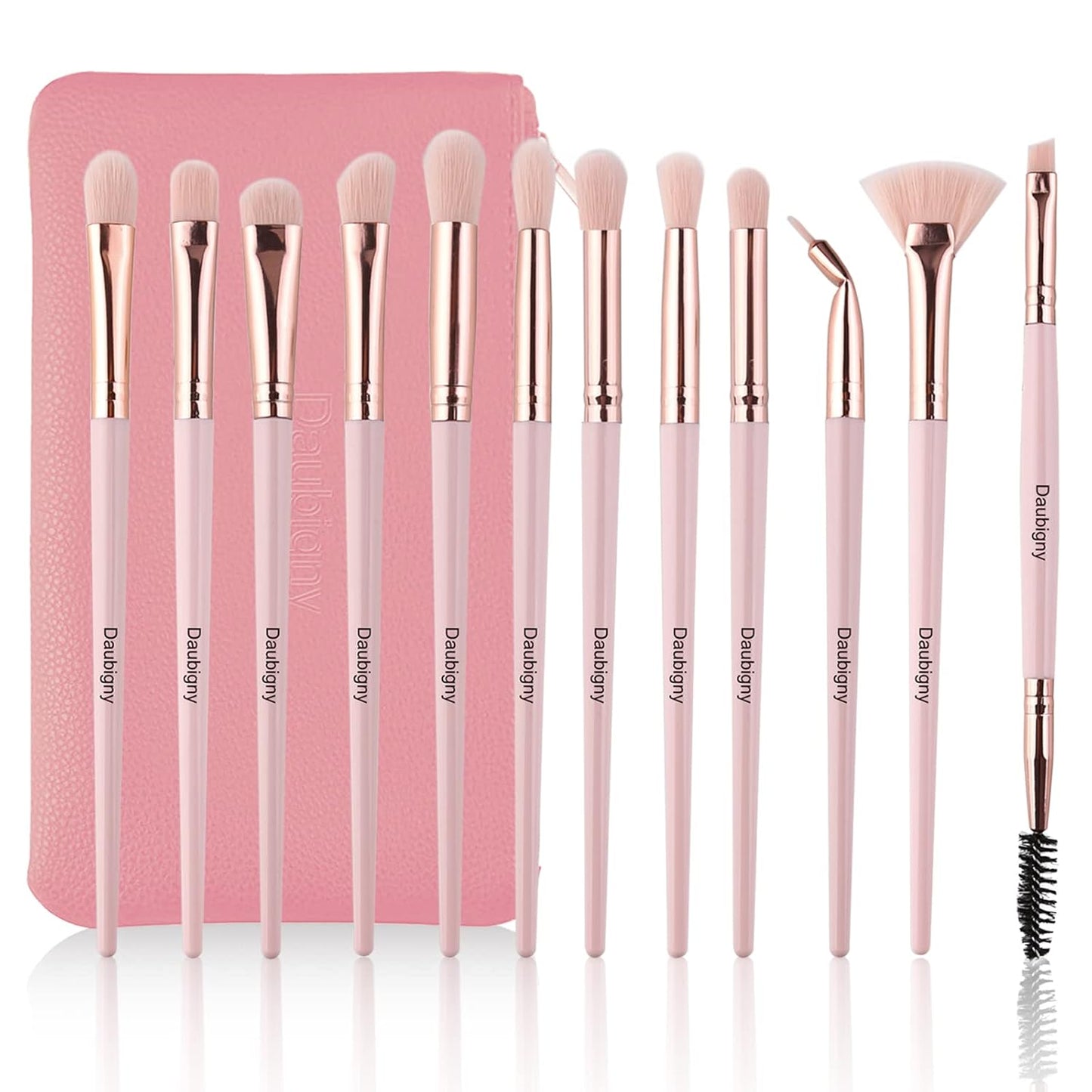 Eye Makeup Brushes,12 PCS Professional Eye Shadow, Concealer, Eyebrow, Foundation, Powder Liquid Cream Blending Brushes Set with Carrying Bag(Pink)