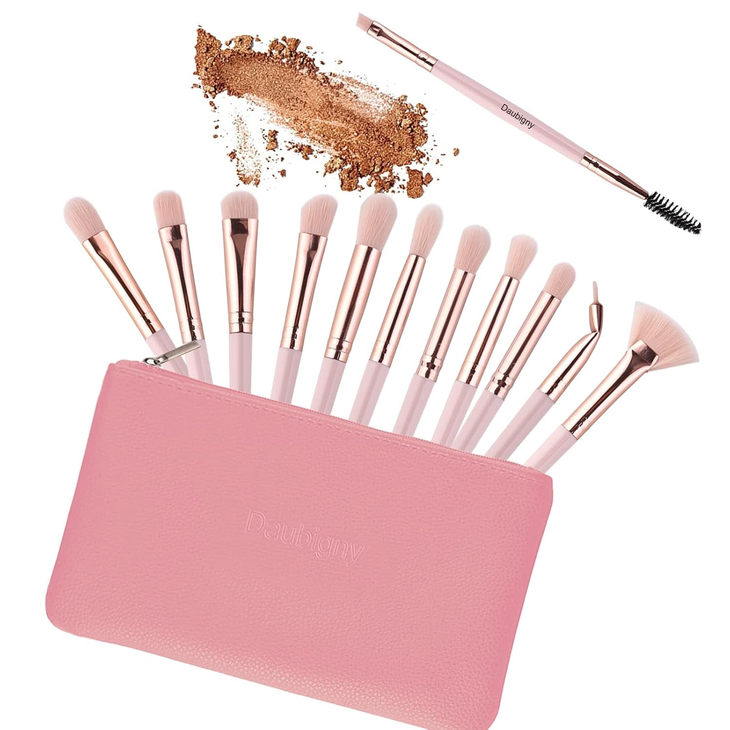 Eye Makeup Brushes,12 PCS Professional Eye Shadow, Concealer, Eyebrow, Foundation, Powder Liquid Cream Blending Brushes Set with Carrying Bag(Pink)