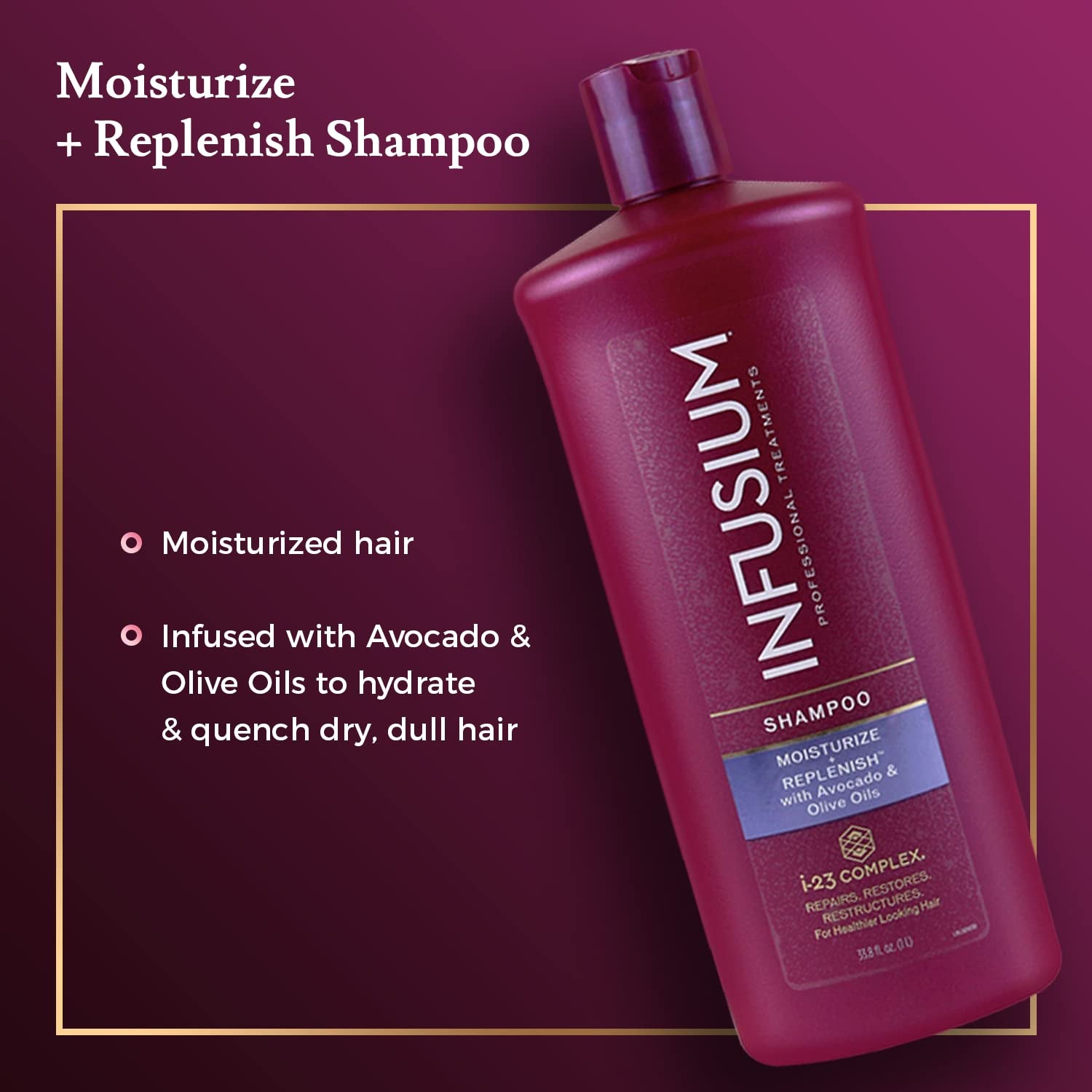 Moisturize and Replenish Shampoo - Infused with Avocado and Olive Oil - Hair Care for Dry Hair - Moisturizing Shampoo for Women - 33.8 Oz