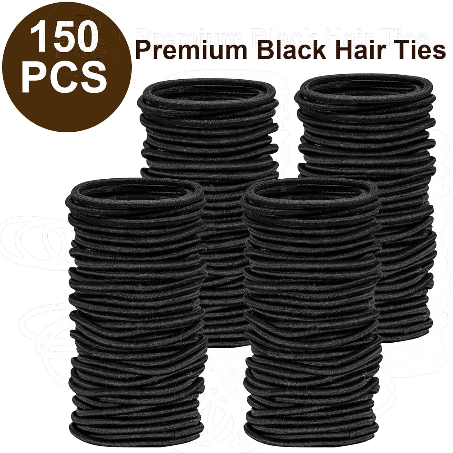 150 PCS Hair Ties, Ponytail Holders, 4MM Black Hair Ties for Thick Hair, Premium Elastic Hair Ties Bulk, Hair Elastics, Hair Tie for Women, Men, Girls