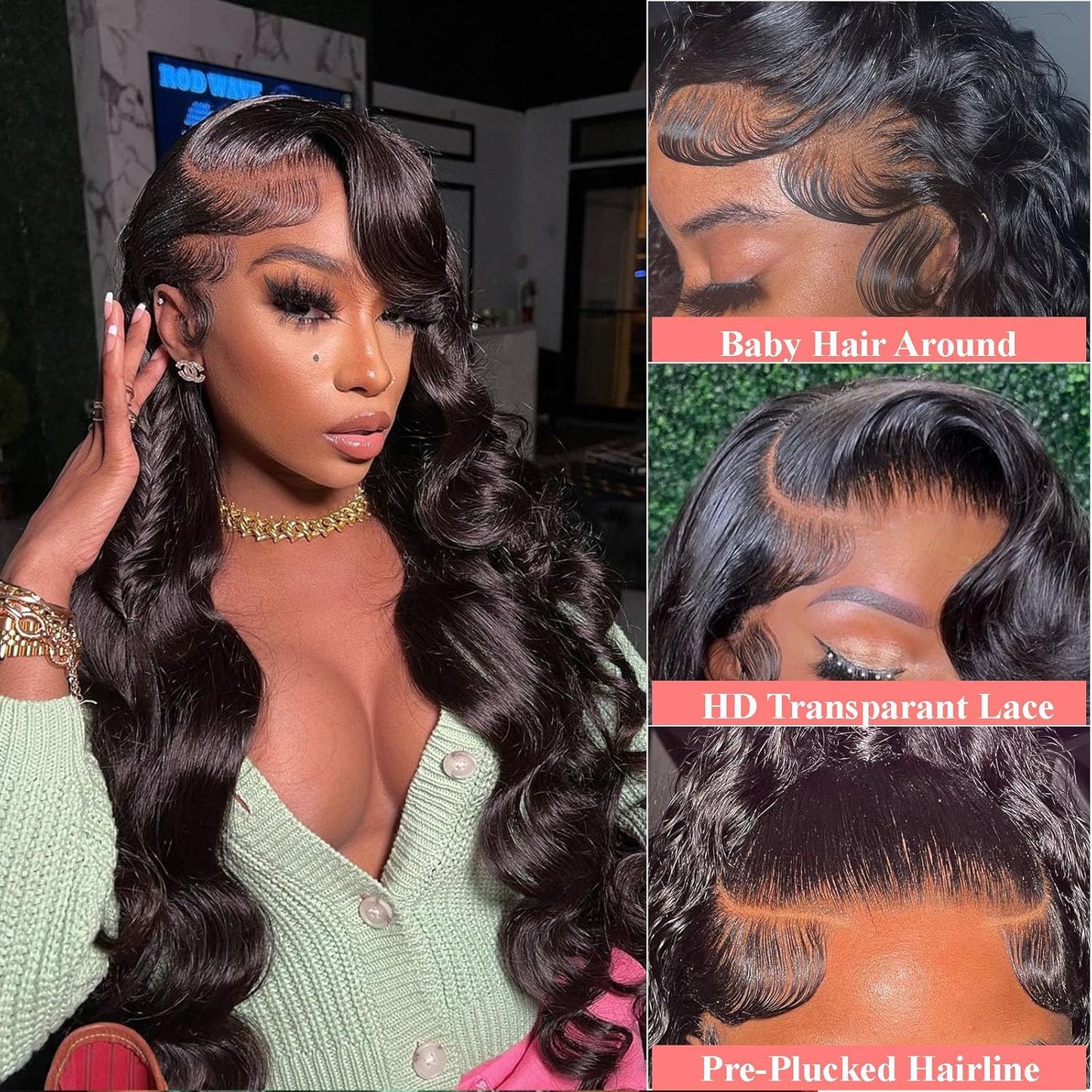 Body Wave Lace Front Wigs Human Hair 13X4 HD Lace Wigs Human Hair Pre Plucked Hairline with Baby Hair 180% Density Brazilian Virgin Human Hair Wigs for Black Women Glueless Lace Front Wigs 28 Inch