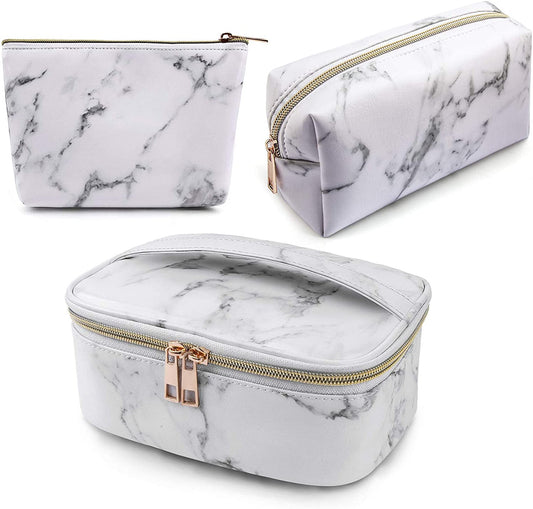 3Pcs Makeup Bags Portable Travel Cosmetic Bag Waterproof Organizer Multifunction Case with Gold Zipper Marble Toiletry Bags for Women