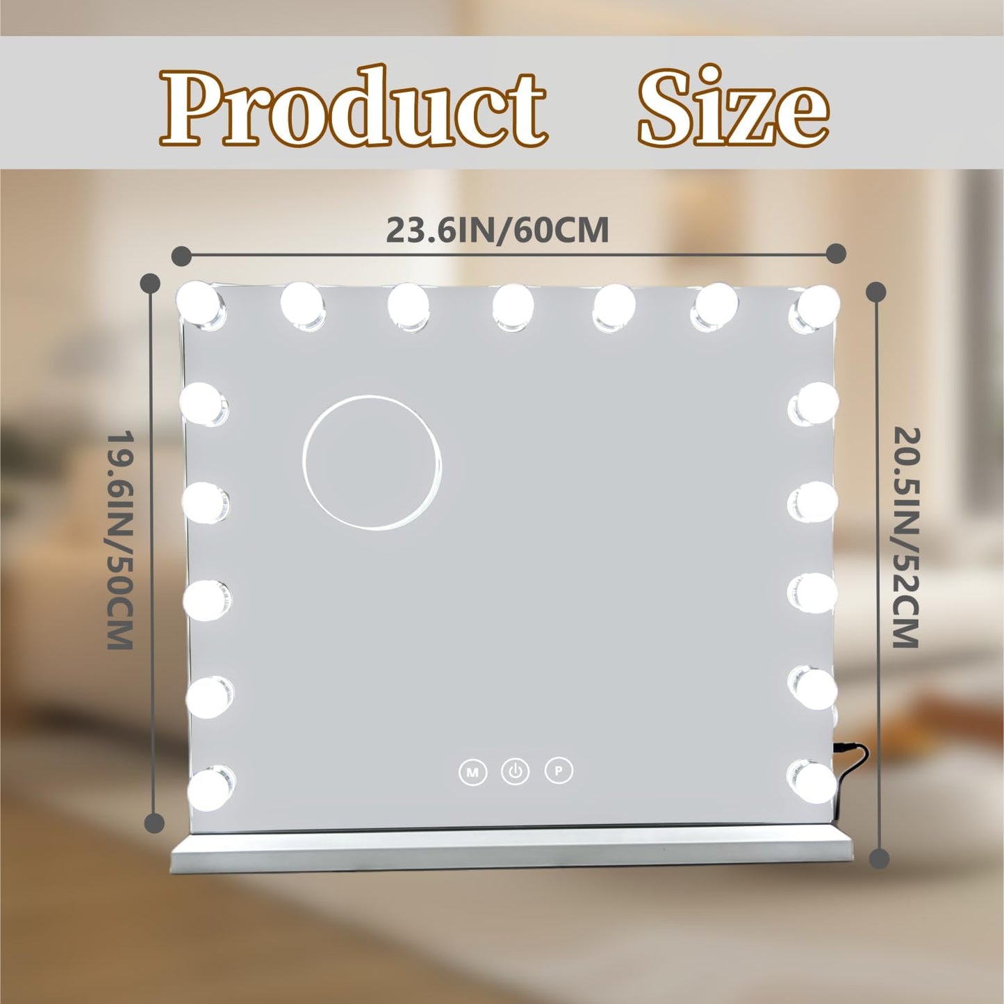 Vanity Mirror with Lights,Makeup Mirror with Lights with 17 Dimmable LED Bulbs, 3 Color Lighting Modes Detachable 10X Magnification Mirror Touch Control, 23.6X19,7 Inch, White