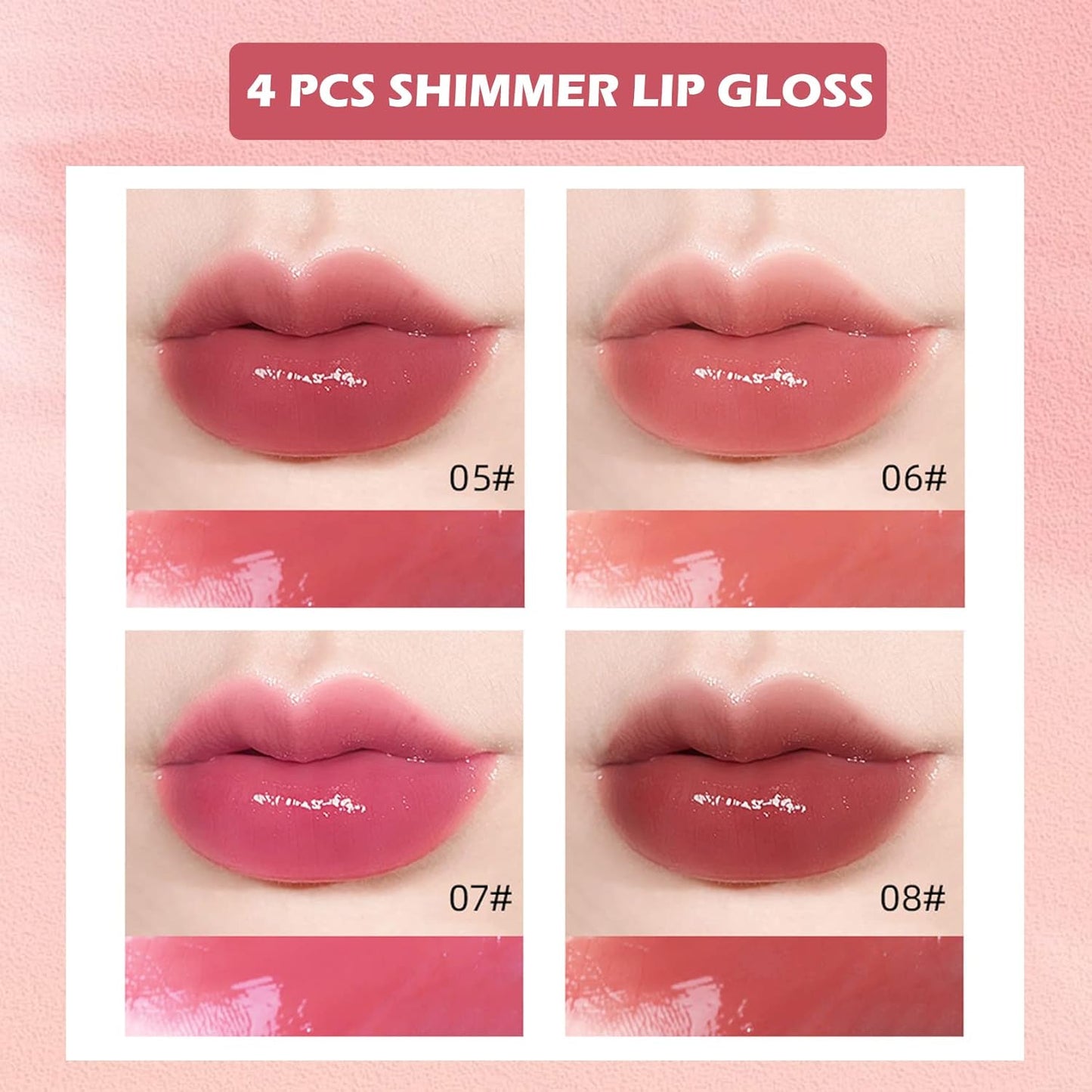 4 Pcs Glossy Lip Gloss Lipgloss Set Lip Stain Long Lasting Waterproof Moisturizing Lip Gloss Kit Plumping Nude Liquid Lipstick for Women - Set B