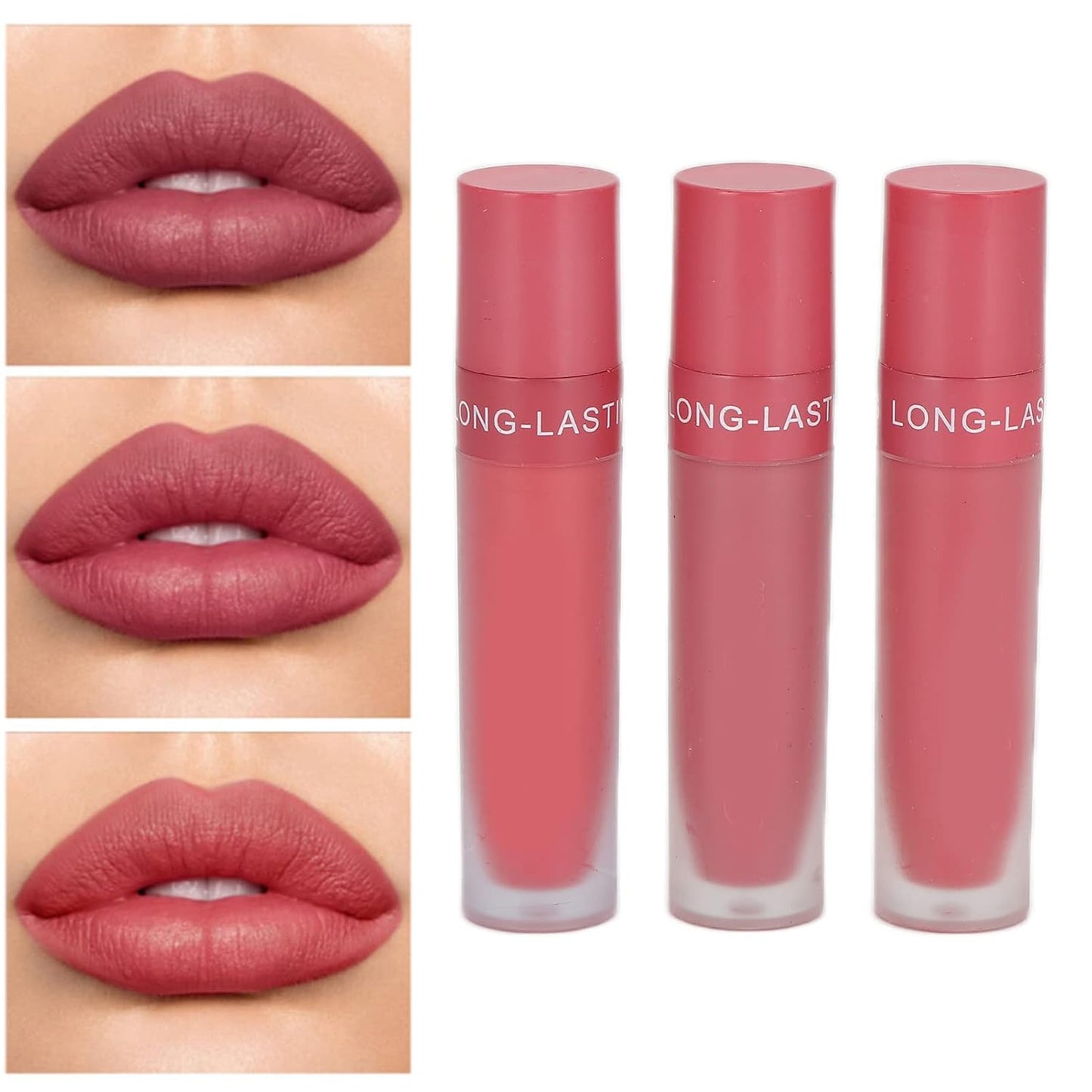 3Pcs Matte Liquid Lipstick Long Lasting Waterproof Lip Gloss Makeup Set Lip Makeup Gift Sets for Girls Women(A)