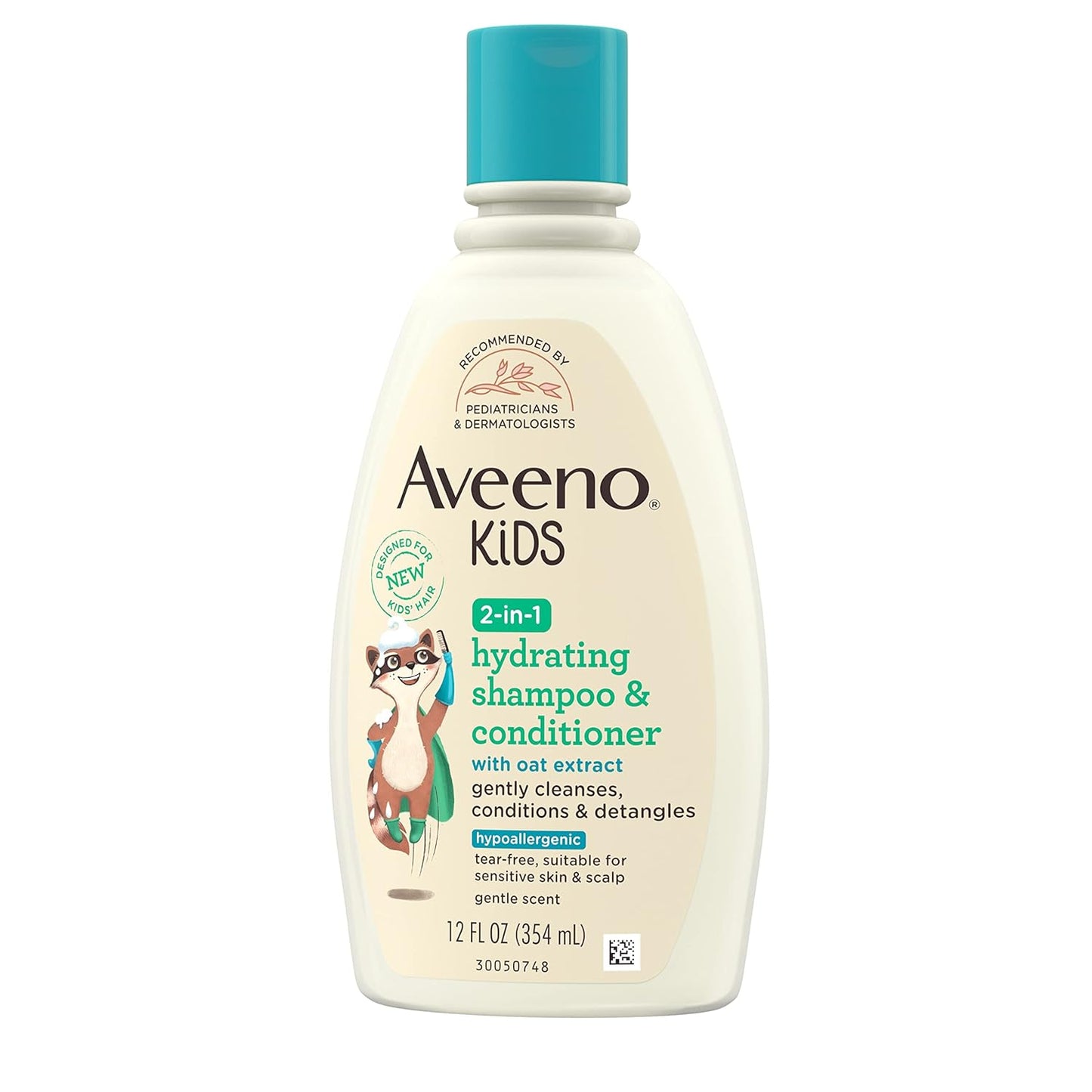 Aveeno Kids 2-In-1 Hydrating Shampoo & Conditioner, Gently Cleanses, Conditions & Detangles Kids Hair, Formulated with Oat Extract, for Sensitive Skin & Scalp, Hypoallergenic, 12 Fl. Oz