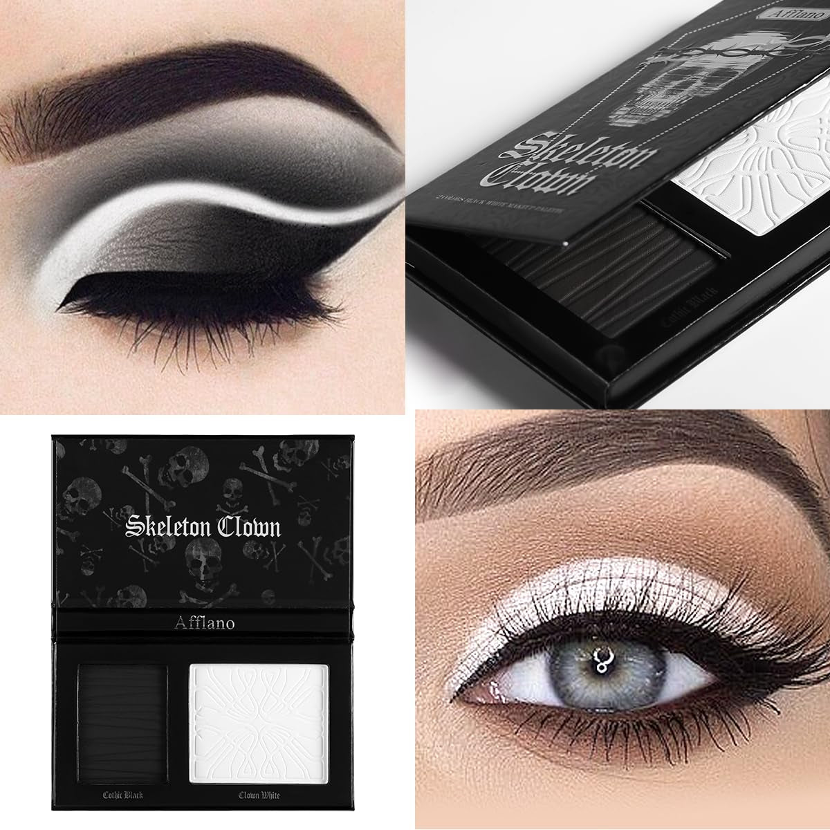 Black and White Makeup Palette, Halloween Black White Gothic Foundation & Eye Shadow Kit, Pressed Powder Makeup Matte Finish for Smokey Eyes, High-Pigment Face Paint, Cosplay & Costume Makeup