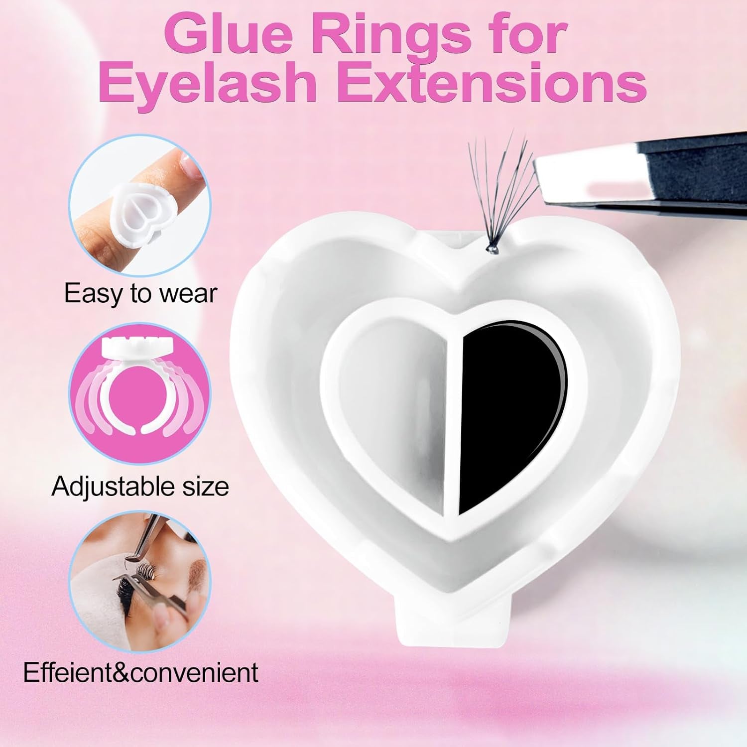 Glue Rings, 100PCS Glue Rings for Eyelash Extensions, Disposable Lash Glue Rings for Eyelash Extension Supplies, Heart Shaped Lash Glue Holder Rings for Lash Supplies