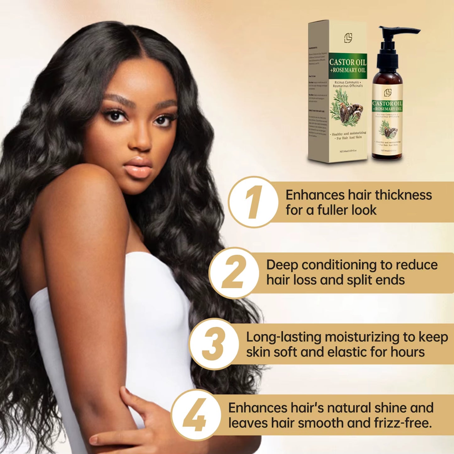 Mix Castor Oil and Rosemary Oil for Hair Growth Enhances Hair Thickness and Shine, Reduce Hair Loss and Split Ends Hair Care Oil